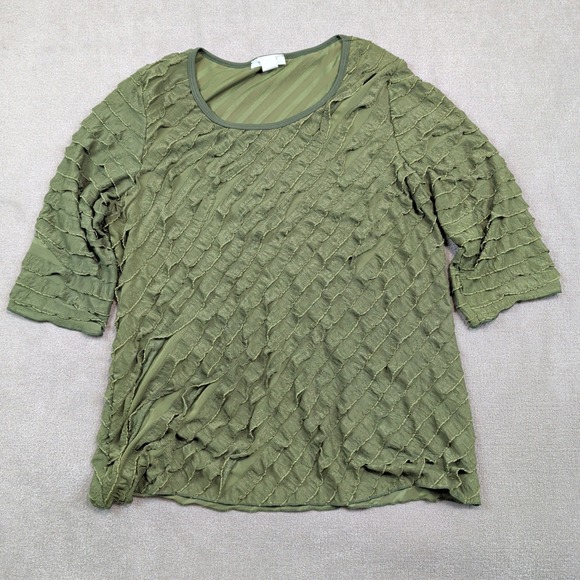 Only 9 Vintage Y2K Ruffle Tiered Blouse 2X Olive Green Textured Scoop Neck Top — photo 2